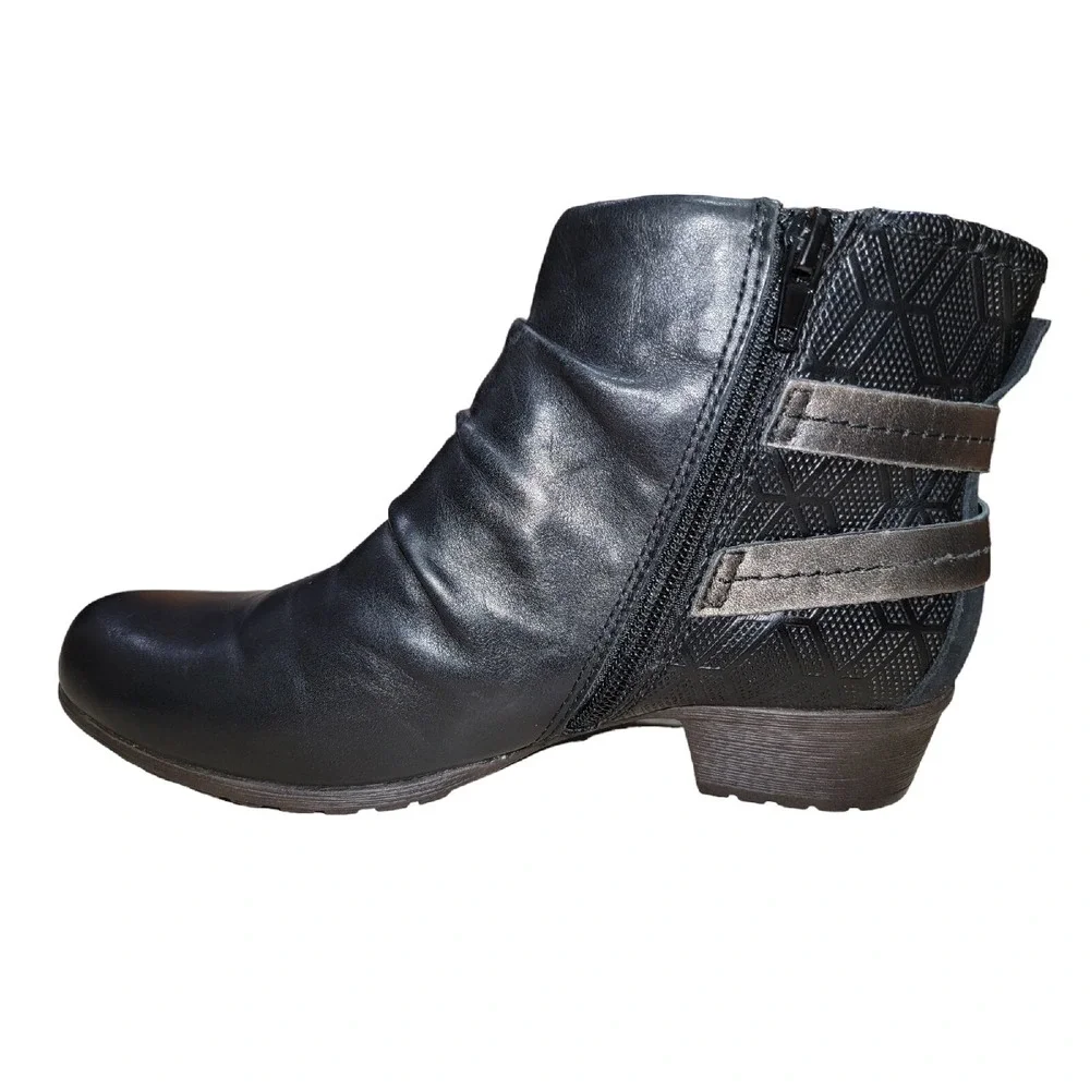 Rockport Womens Size 6.5 M Cobb Hill Gratasha Black Leather Strap Ankle Booties‎